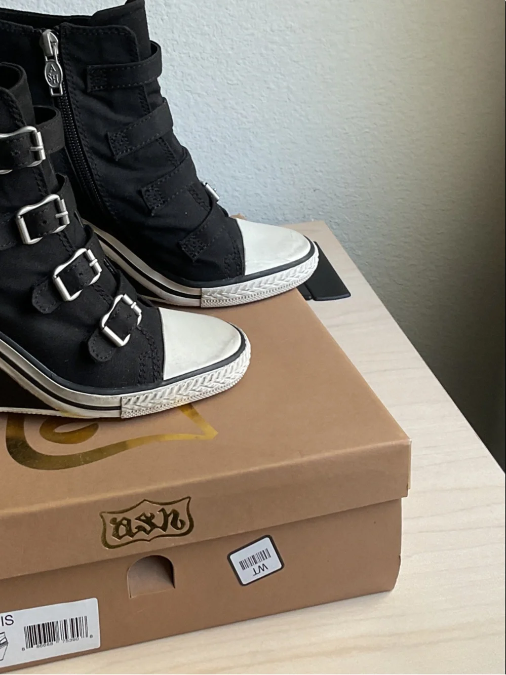 Black Suede Wedge Sneaker Boots - Stylish Buckle Design - Picture 7 of 8